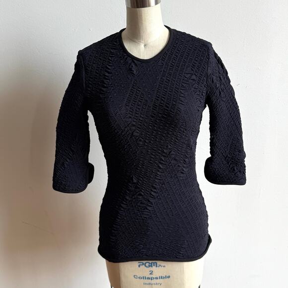 ELLERY Black Crinkle Shirred Top - Picture 1 of 9